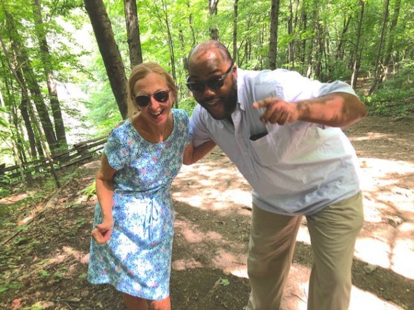 Christine and Brother Joseph at the waterfall